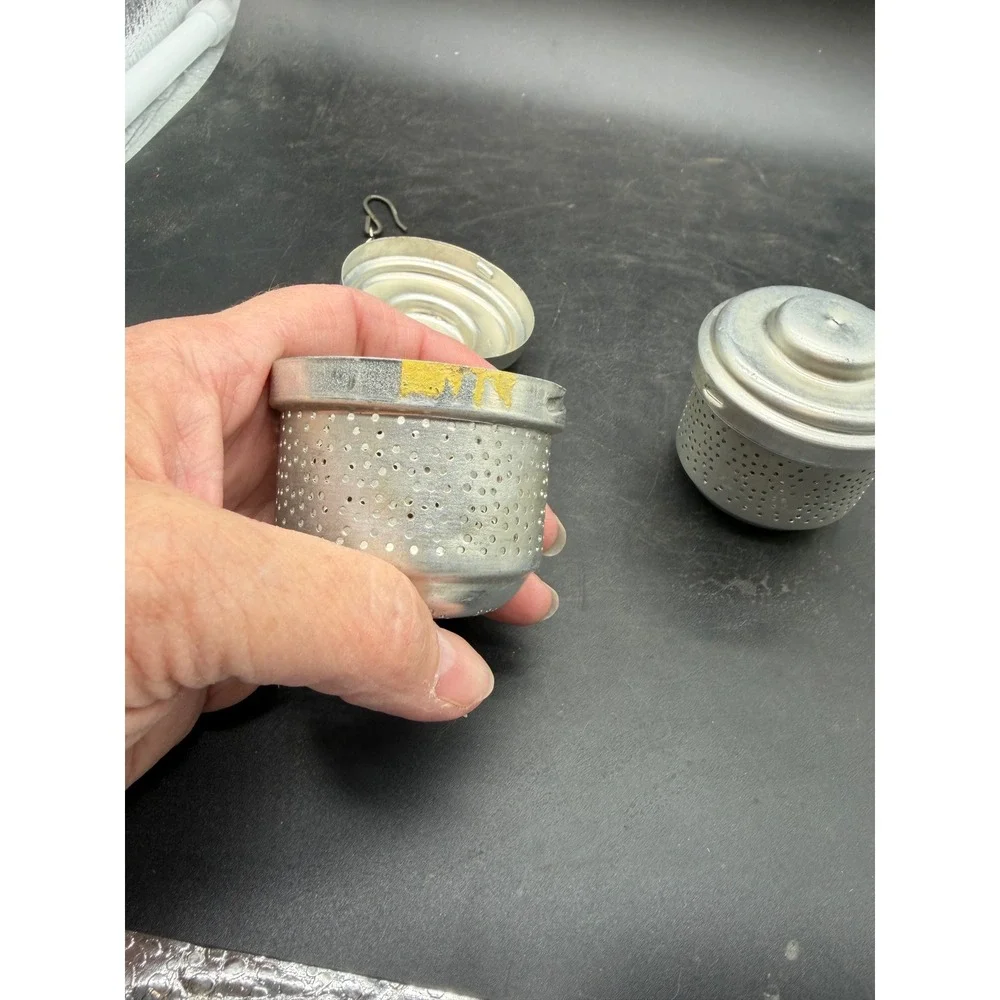 Vintage Aluminum Tea Infuser Set Loose Leaf Strainer Basket with Chain Hook 2pc‎